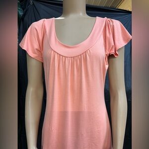 Dressbarn Orange and Pink Ruched Flutter Sleeve Blouse